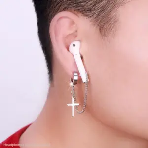 Anti-Lost Ear Clip Chains Wireless Earphones Holder Titanium Steel Protective Chain Earrings for AirPods Headphones Jewelry